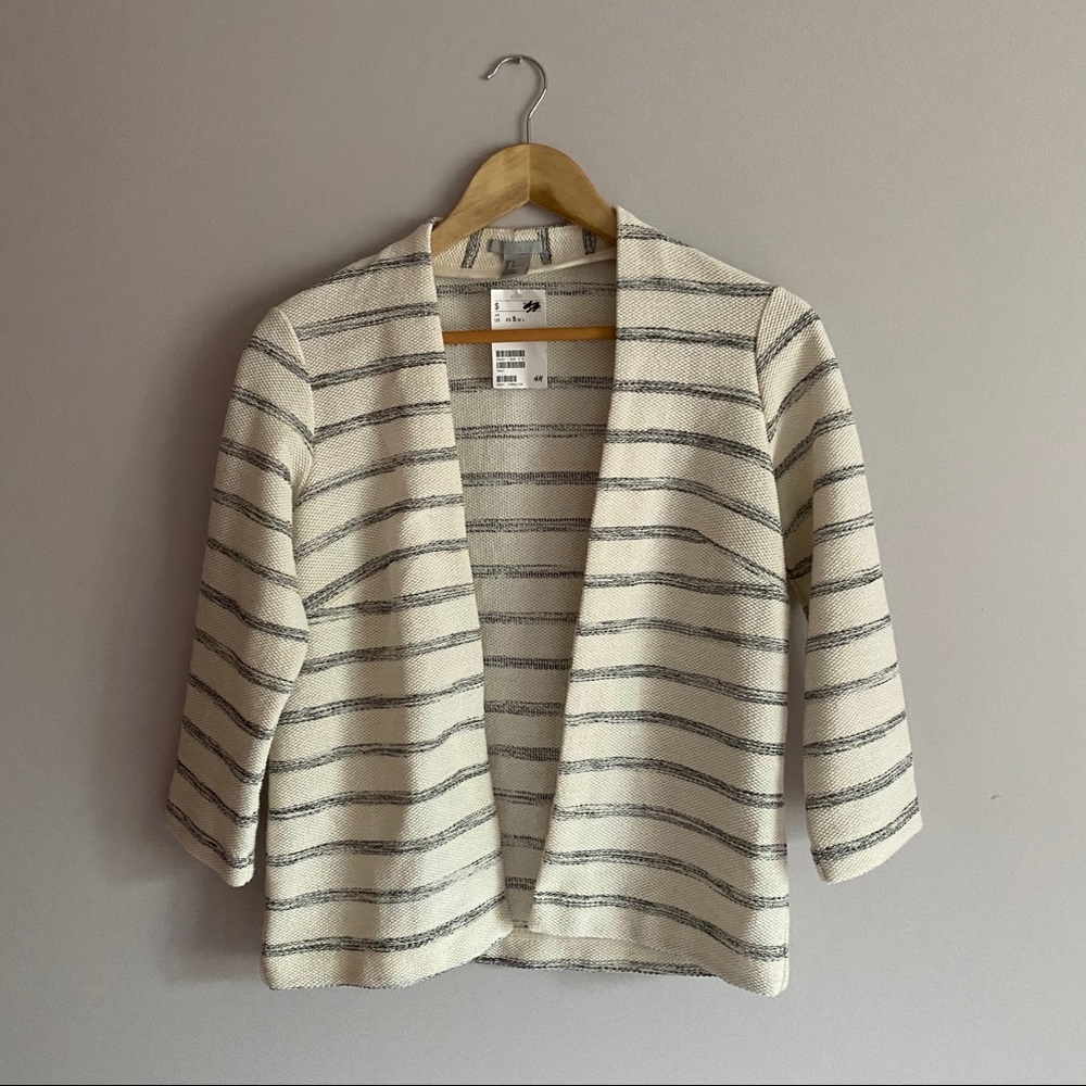 H&M cream black striped open cardigan small NWT